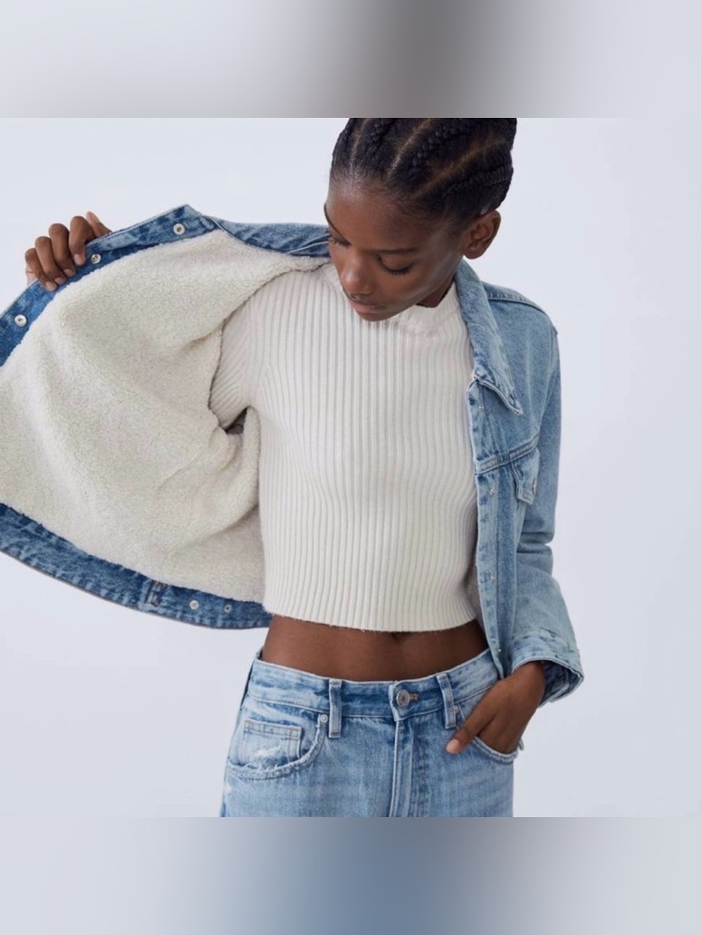 Zara Sherpa Lined Denim Jacket sz M